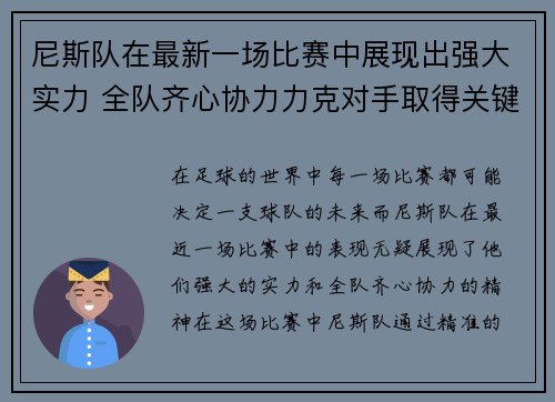 尼斯队在最新一场比赛中展现出强大实力 全队齐心协力力克对手取得关键胜利